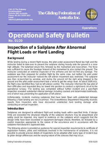 2020 - OSB 01/20 Inspection of a Sailplane After Abnormal Flight Loads or Hard Landing