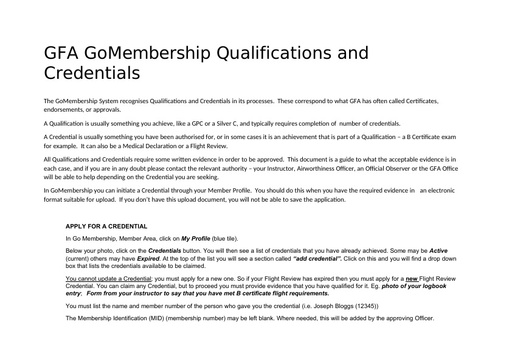 Credential application and evidence instructions